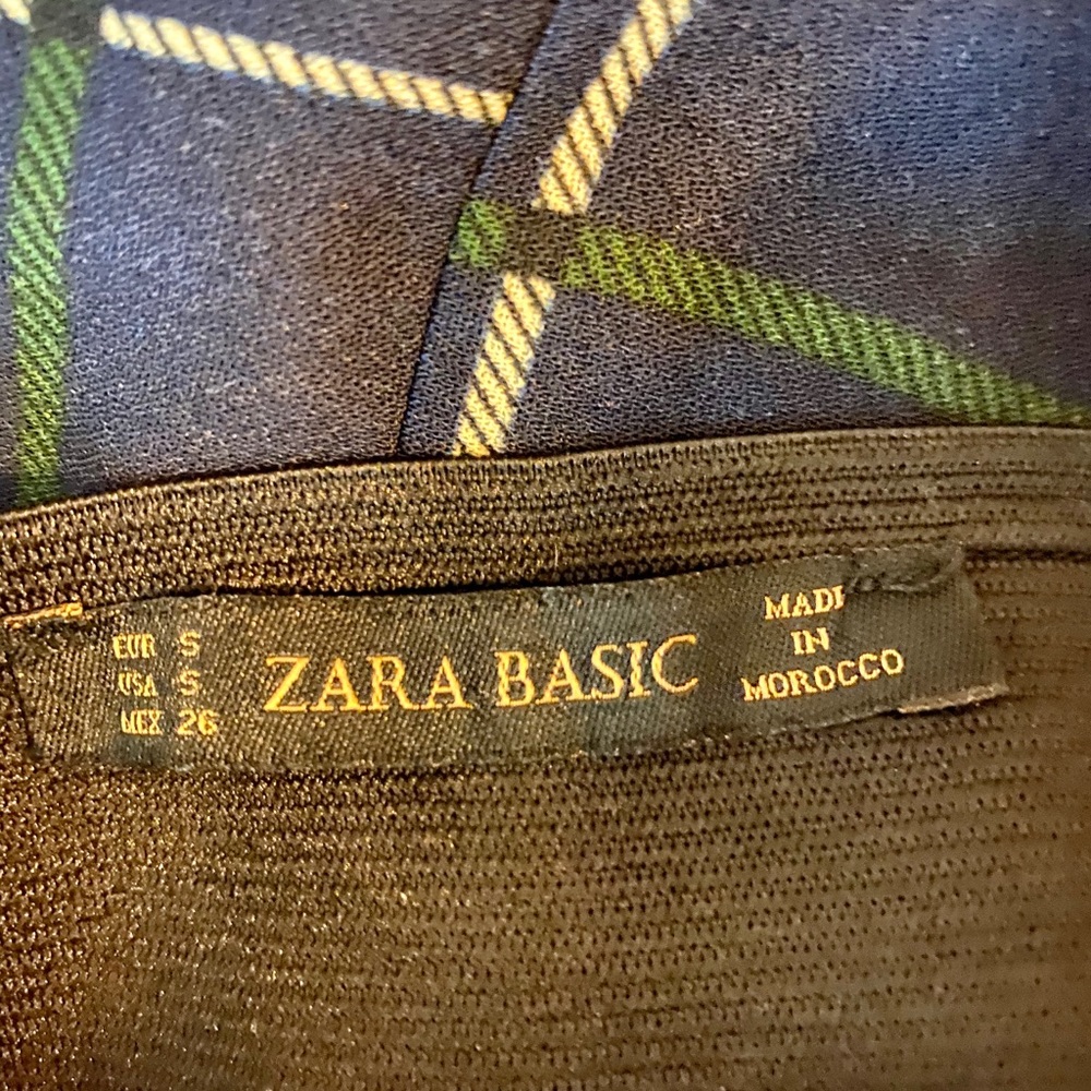 Zara Basic Blue Yellow Plaid Polyester Mini Skirt Elastic Waist 18” Size Small - Picture 6 of 8